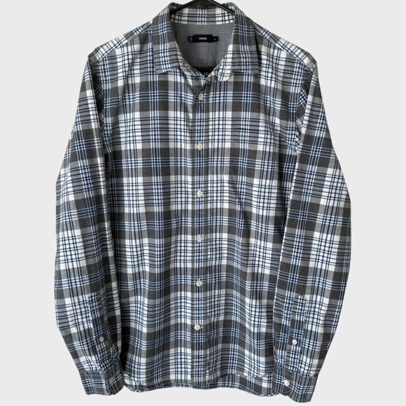Vince Plaid Button-Up Long-Sleeve Flannel Shirt Blue & Gray Men's Size Medium - Picture 1 of 13